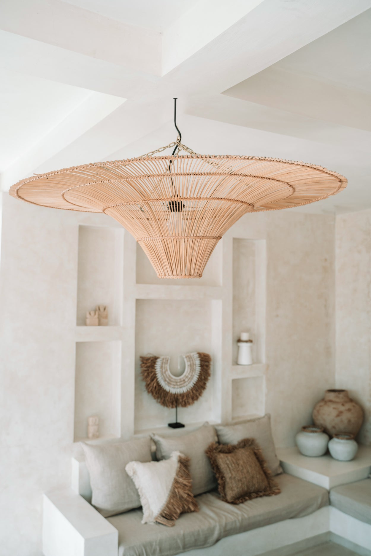 Bazar Bizar  Raffia Katoenen Kussenovertrek - Naturel Wit - 40x40