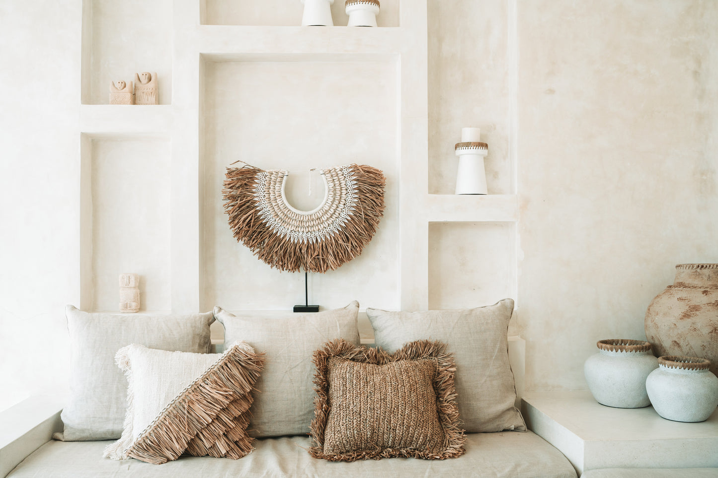 Bazar Bizar  Raffia Katoenen Kussenovertrek - Naturel Wit - 40x40