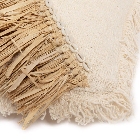 Bazar Bizar  Raffia Katoenen Kussenovertrek - Naturel Wit - 40x40