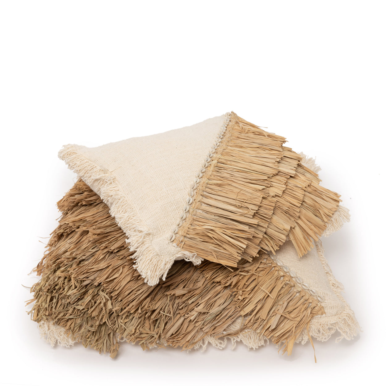 Bazar Bizar  Raffia Katoenen Kussenovertrek - Naturel Wit - 40x40