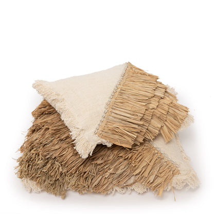 Bazar Bizar  Raffia Katoenen Kussenovertrek - Naturel Wit - 40x40