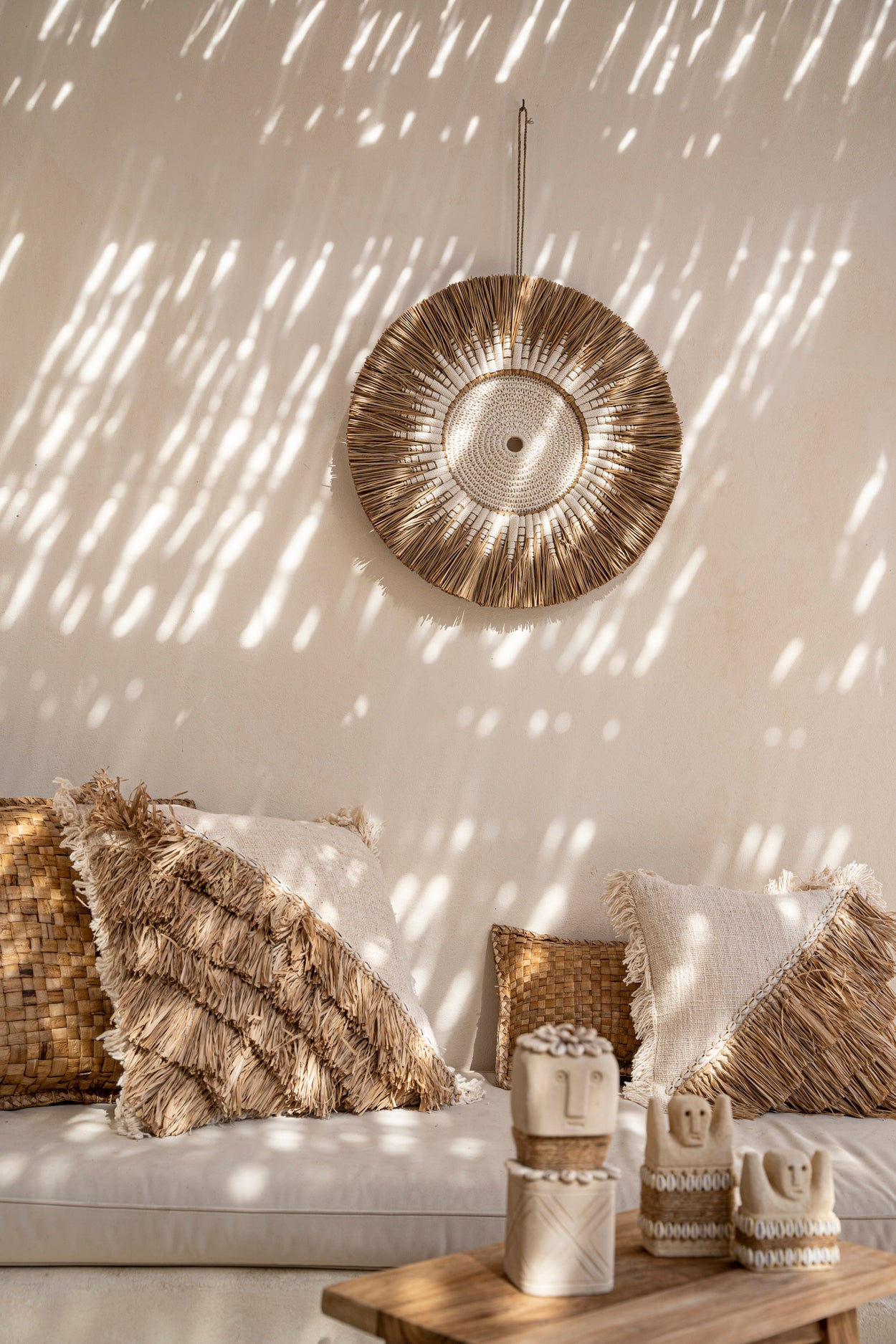 Bazar Bizar  Raffia Katoenen Kussenovertrek - Naturel Wit - 40x40