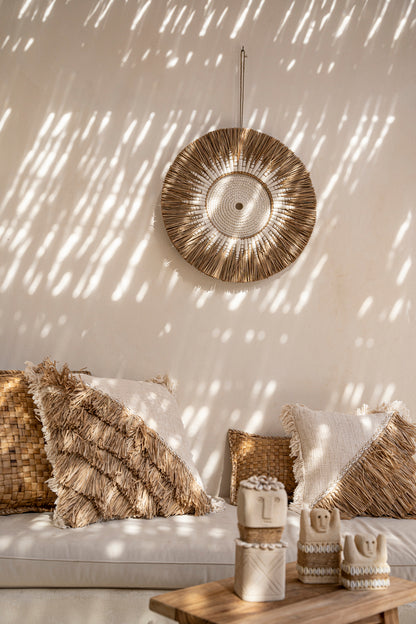 Bazar Bizar  Raffia Katoenen Kussenovertrek - Naturel Wit - 40x40
