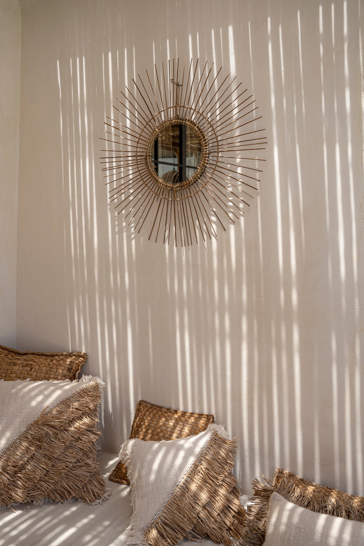 Bazar Bizar  Raffia Katoenen Kussenovertrek - Naturel Wit - 40x40
