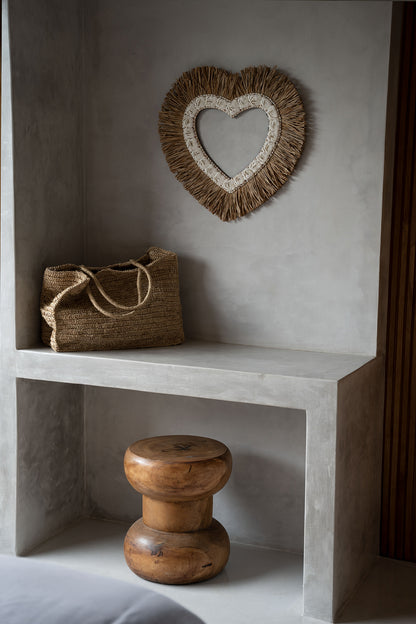 Bazar Bizar Het Raffia Schelp Hart - Naturel Wit - L