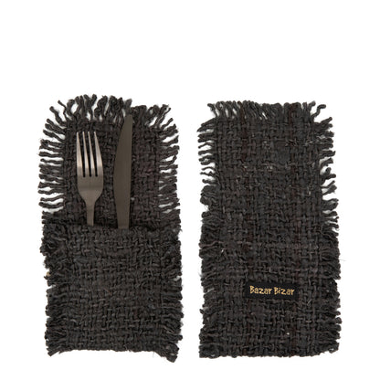 Bazar Bizar Het Oh My Gee Bestekzakje - Marinezwart - Set van 4