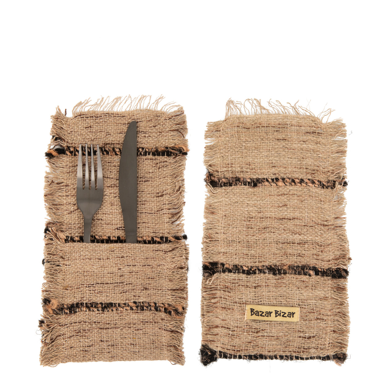 Bazar Bizar Het Oh My Gee Bestekzakje - Beige Zwart - Set van 4