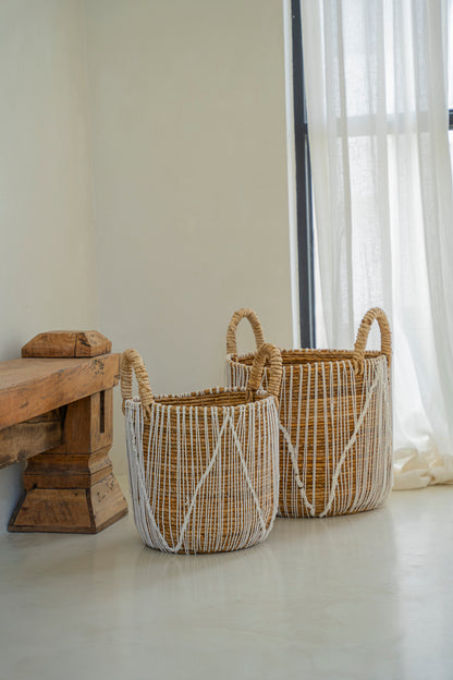 Bazar Bizar De Straight Stitched Macrame Mand - Naturel Wit - S