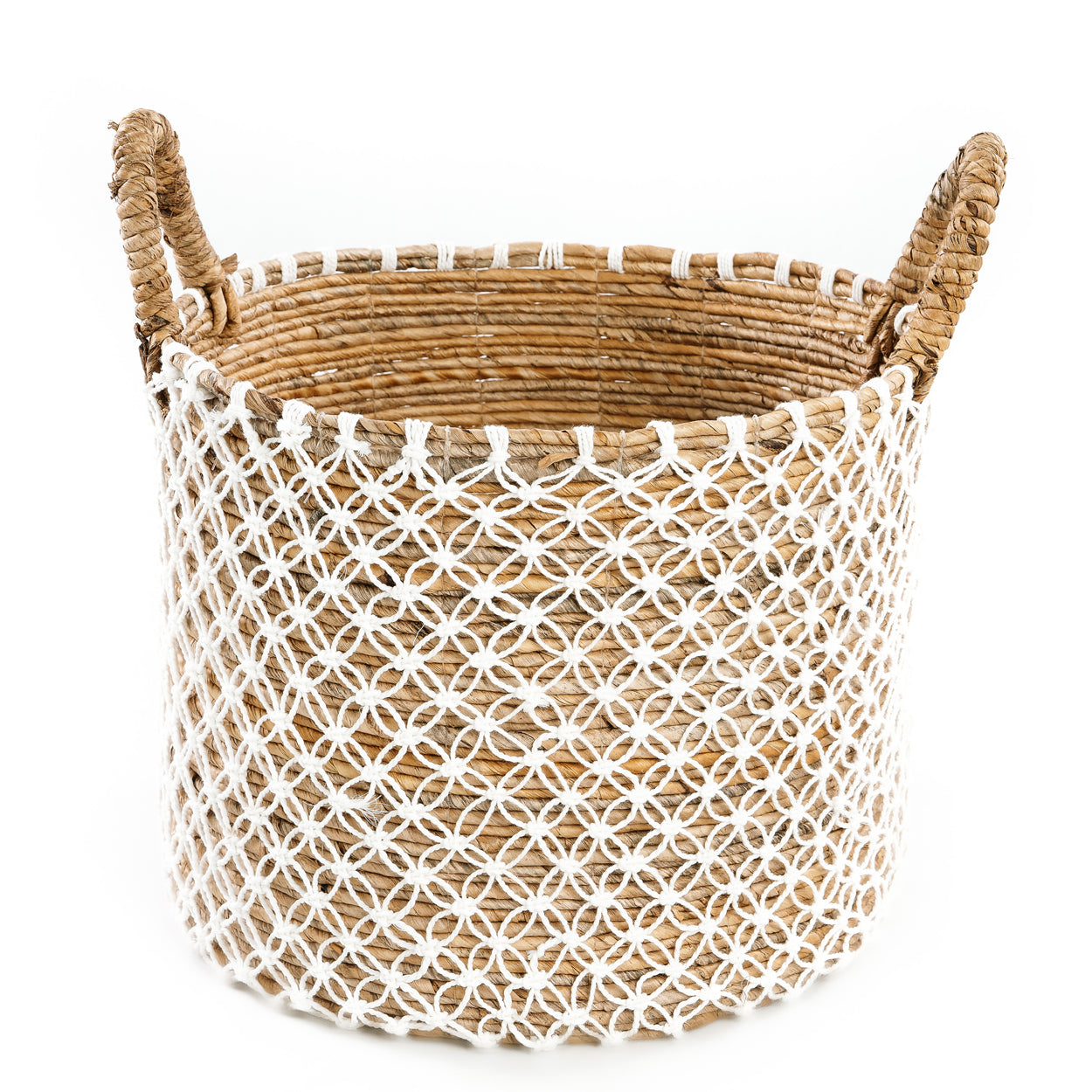 Bazar Bizar De Cross Stitched Macramé Mand - Naturel Wit - L
