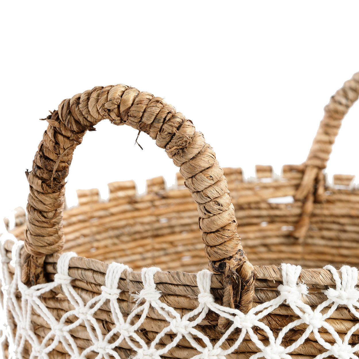 Bazar Bizar De Cross Stitched Macramé Mand - Naturel Wit - L
