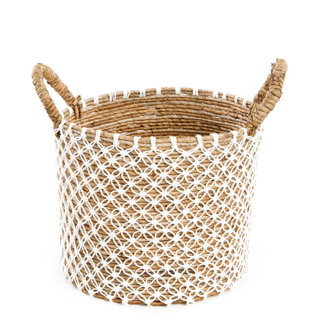 Bazar Bizar De Cross Stitched Macramé Mand - Naturel Wit - M