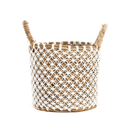 Bazar Bizar De Cross Stitched Macramé Mand - Naturel Wit - S