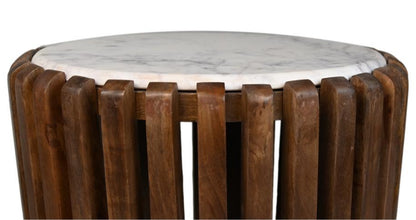 HSM Collection-Ronde Bijzettafel-ø45x50-Bruin/Wit-Mango/Marmer