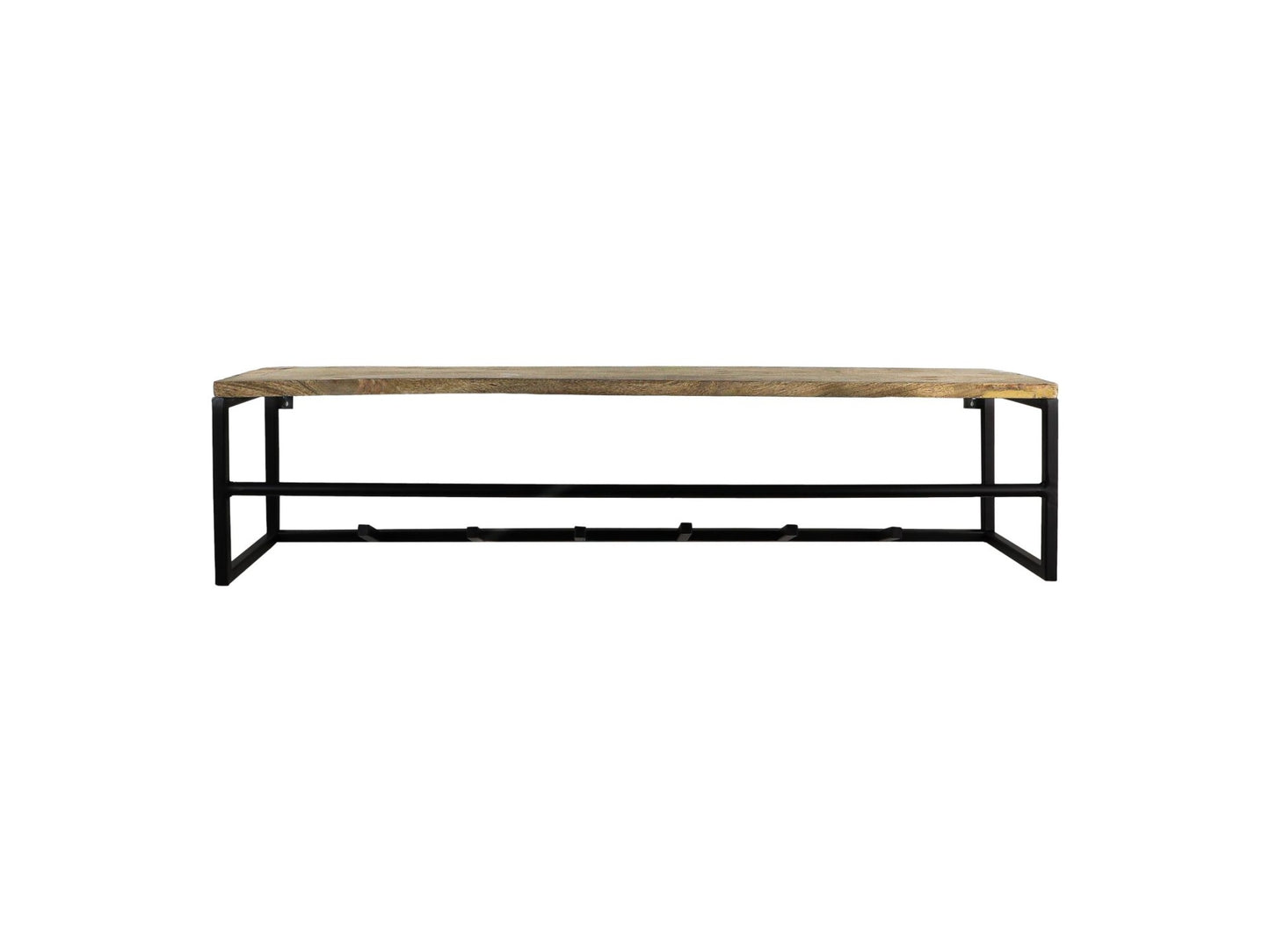 HSM Collection-Wandkapstok 6 Haken Met Plank-100x22x22-Naturel/Zwart-Mango/Metaal