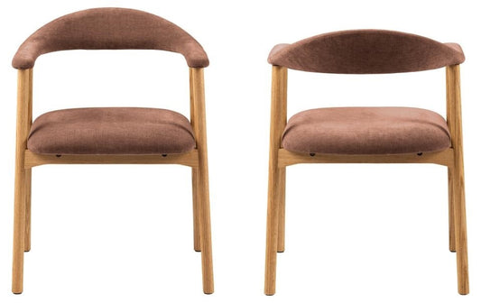 HSM Collection-Eetkamerstoel Ella Met Arm S/2-56x54x76-Terracotta/White Wash-Stof/Eiken