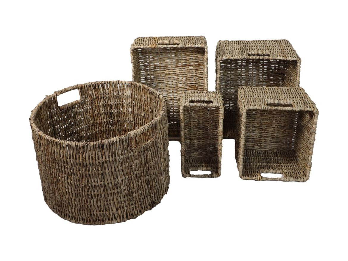 HSM Collection-Mandenset S/5-ø47x30-Naturel-Bananenblad