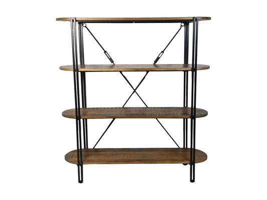 HSM Collection-Wandkast Met 4 Planken-130x39x140-Naturel/Zwart-Mango/Metaal