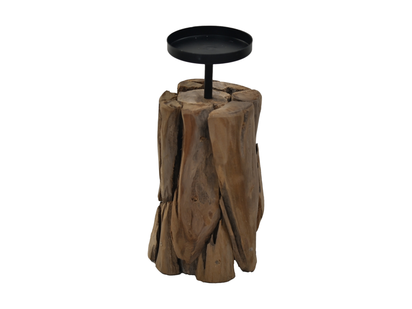 HSM Collection-Kaarsenhouder 1 Kaars-13x13x21-Naturel/Zwart-Teak/Metaal