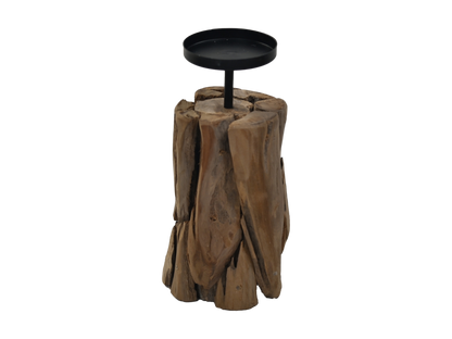 HSM Collection-Kaarsenhouder 1 Kaars-13x13x21-Naturel/Zwart-Teak/Metaal