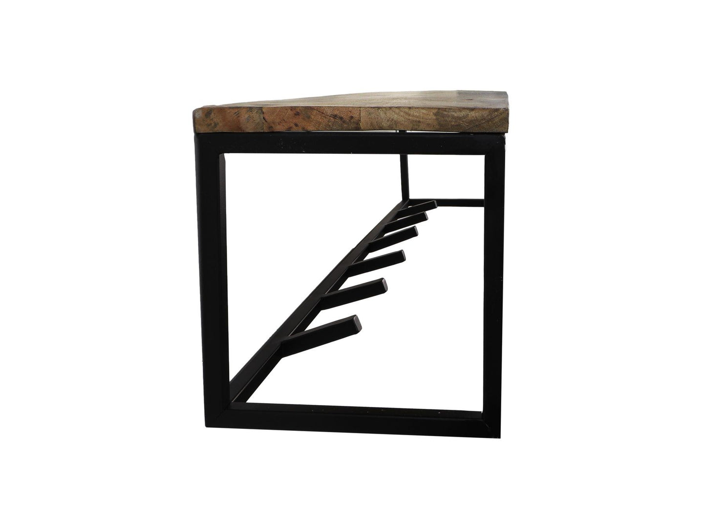 HSM Collection-Wandkapstok 6 Haken Met Plank-100x22x22-Naturel/Zwart-Mango/Metaal