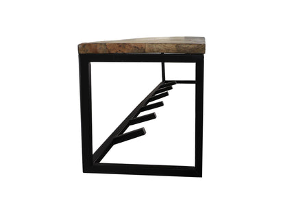 HSM Collection-Wandkapstok 6 Haken Met Plank-100x22x22-Naturel/Zwart-Mango/Metaal