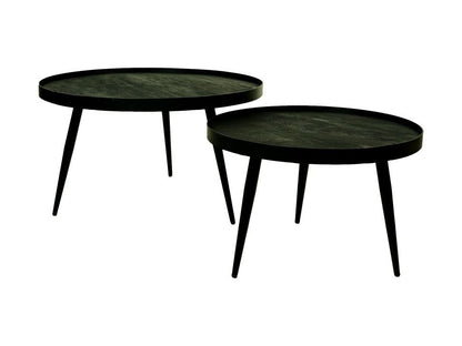 HSM Collection-Ronde Salontafel S/2-ø76x44/ø58x40-Zwart-Mango/Metaal