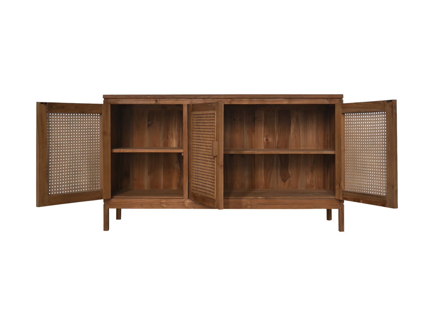HSM Collection-Dressoir 3 Deur-150x42x85-Naturel-Teak/Rotan