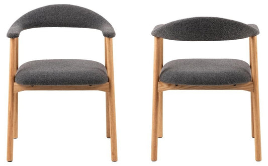 HSM Collection-Eetkamerstoel Ella Met Arm S/2-56x54x76-Grijs/White Wash-Stof/Eiken