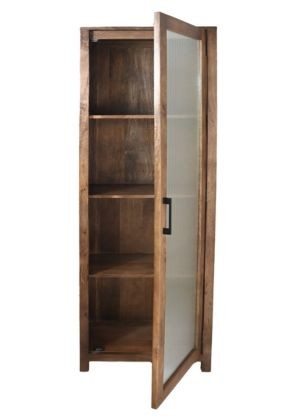 HSM Collection-Vitrinekast 1 Deur Rechts-60x40x180-Naturel-Mango/Glas