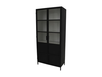 HSM Collection-Vitrinekast Bronx Hoog 2 Deur-90x40x190-Zwart/Grijs-Metaal
