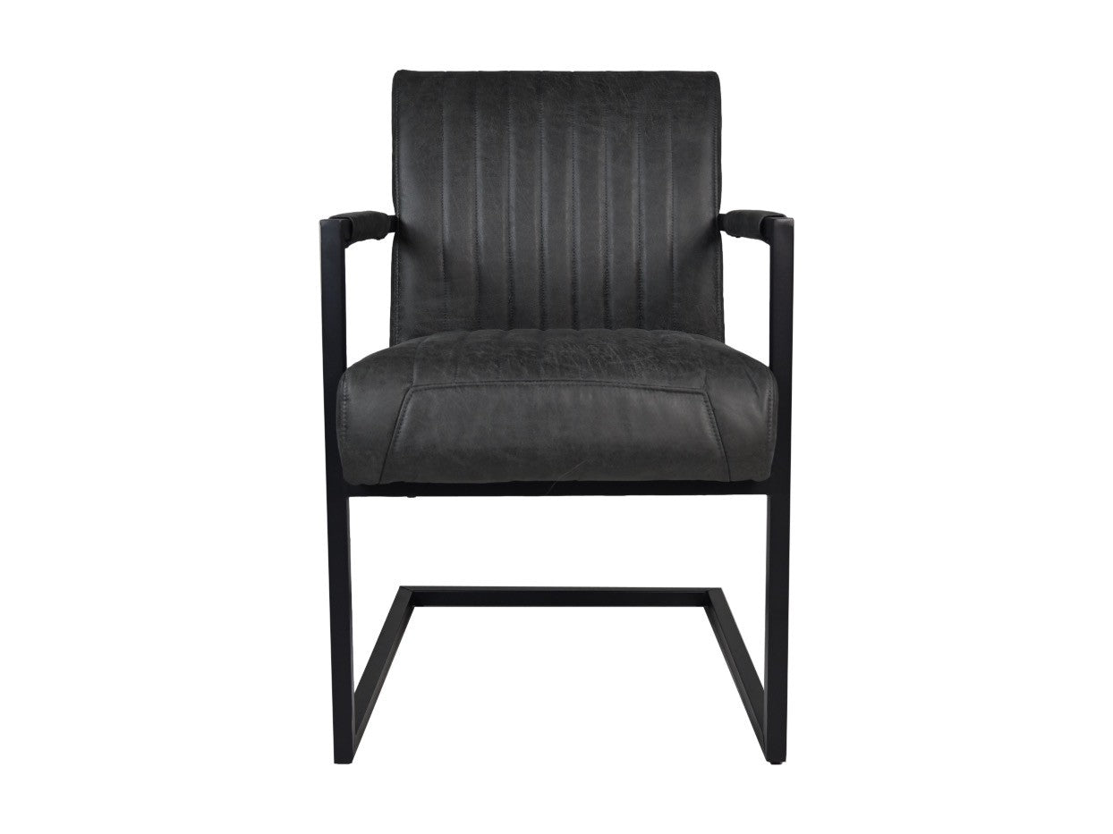 HSM Collection-Eetkamerstoel Texas Met Arm S/2-55x50x85-Grijs/Zwart-Leder/Metaal