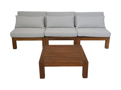 HSM Collection-Tuin Lounge Set Aruba 4 Delig-84x252x64-Naturel/Wit-Teak/Stof