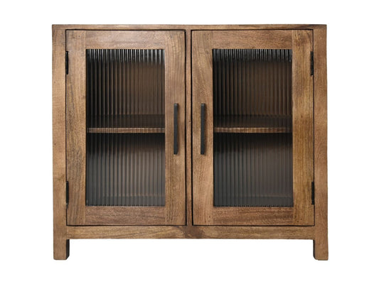 HSM Collection-Vitrinekast Laag 2 Deur-80x40x70-Naturel-Mango/Glas