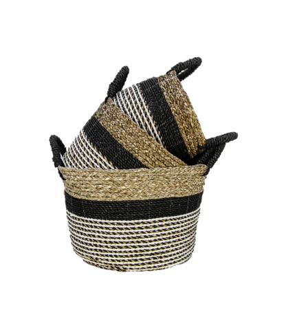 HSM Collection-Mandenset Malibu S/3-ø40x30-Zwart/Naturel-Raffia/Zeegras