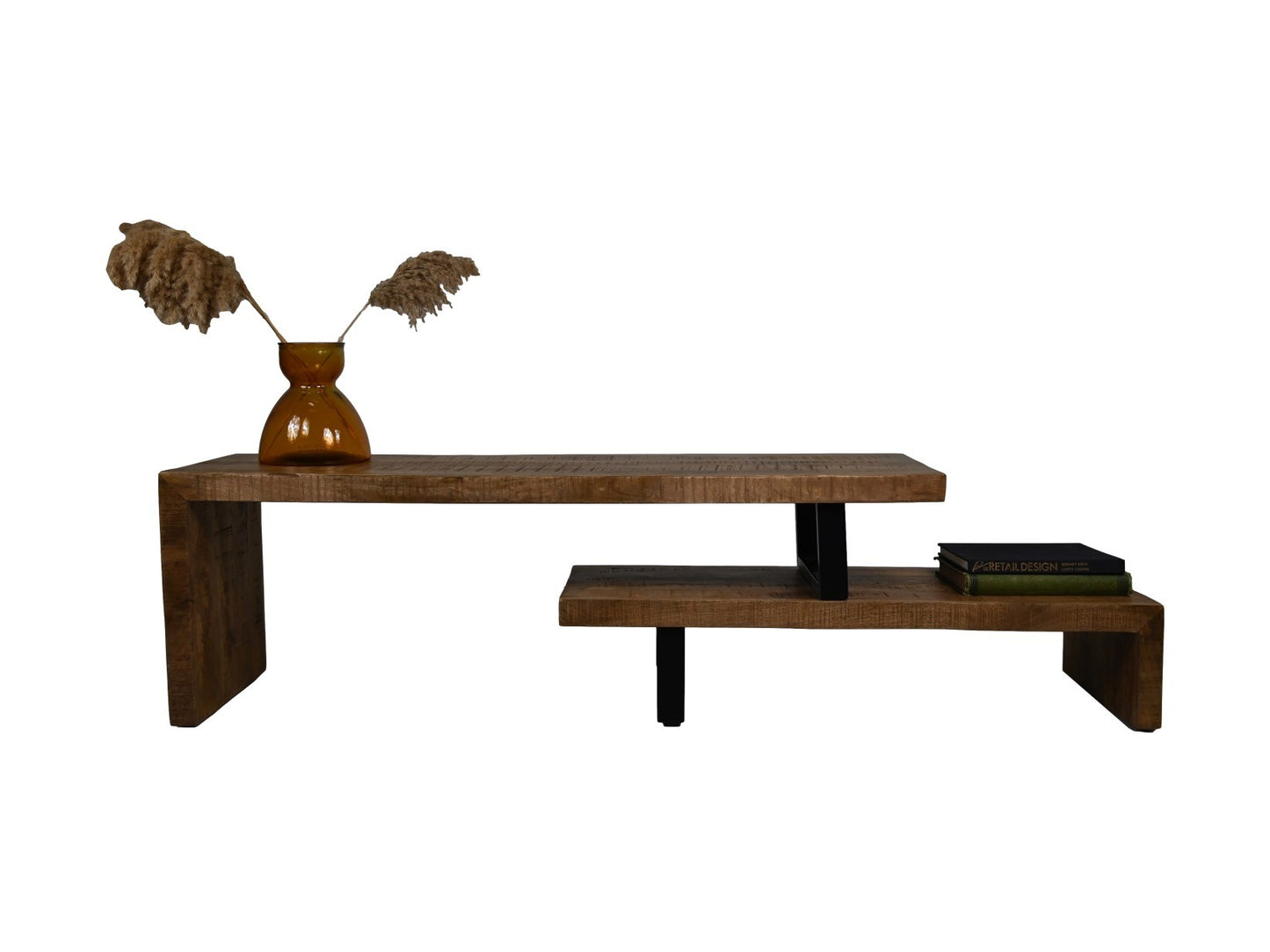 HSM Collection-Tv Meubel 2 Delig-140x40x46-Naturel-Mango/Metaal