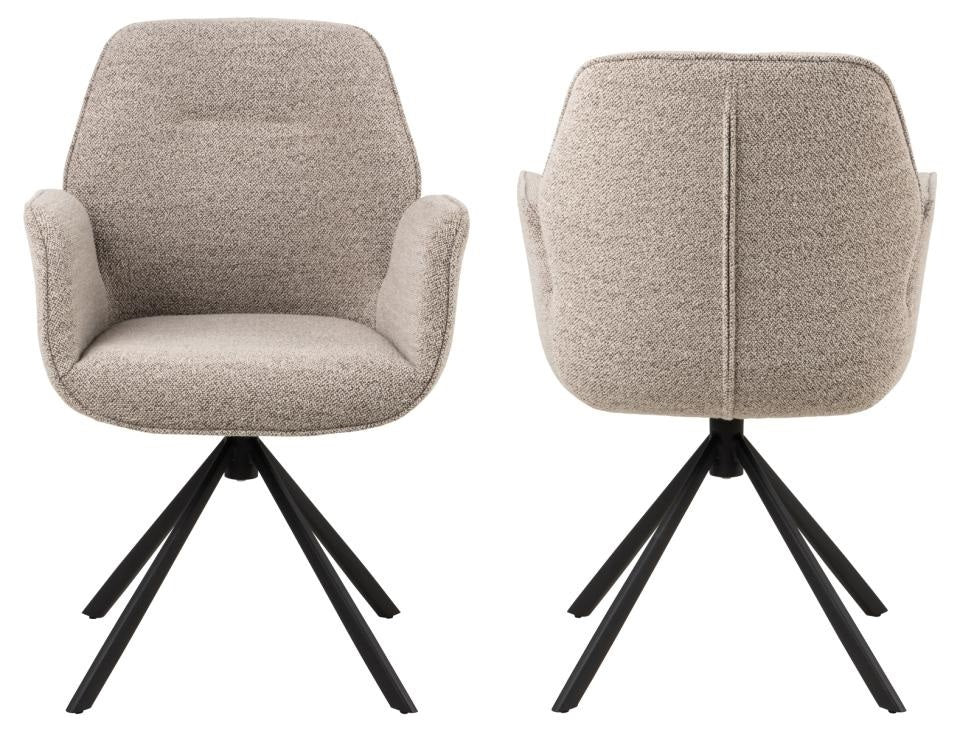 HSM Collection-Eetkamerstoel Nora + Armleuning-90x62x61-Zand/Zwart-Stof/Metaal