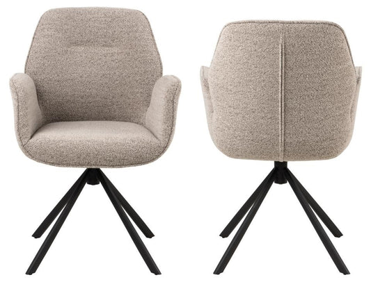 HSM Collection-Eetkamerstoel Nora + Armleuning-90x62x61-Zand/Zwart-Stof/Metaal