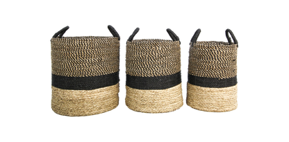 HSM Collection-Mandenset Malibu S/3-ø42x45 / ø38x42 / ø34x39-Naturel/Zwart-Waterhyacint
