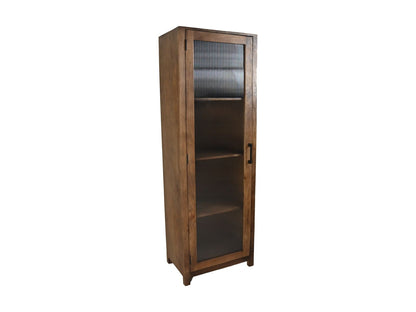 HSM Collection-Vitrinekast 1 Deur Links-60x40x180-Naturel-Mango/Glas