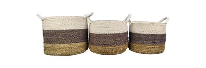 HSM Collection-Mandenset Malibu S/3-ø36x30 / ø34x27 / ø32x25-Naturel/Assorti-Raffia/Zeegras