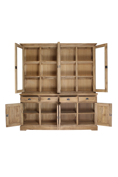HSM Collection-Buffetkast 8 Deur 4 La-200x45x220-Naturel-Teak/Glas