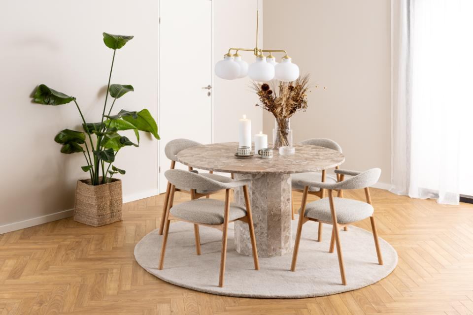 HSM Collection-Ronde Eettafel Sofia-ø130x75-Wit-Travertine