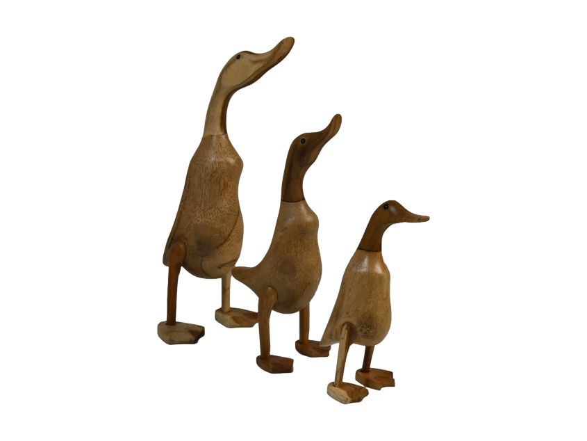 HSM Collection-Houten Eend Handgemaakt S/3-15x13x10/20x17x12/43x33x22-Naturel-Bamboe/Teak