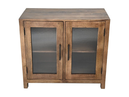 HSM Collection-Vitrinekast Laag 2 Deur-80x40x70-Naturel-Mango/Glas