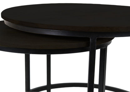 HSM Collection-Ronde Bijzettafel Ronin S/2-ø70x45/ø50x38-Zwart-Mango/Metaal