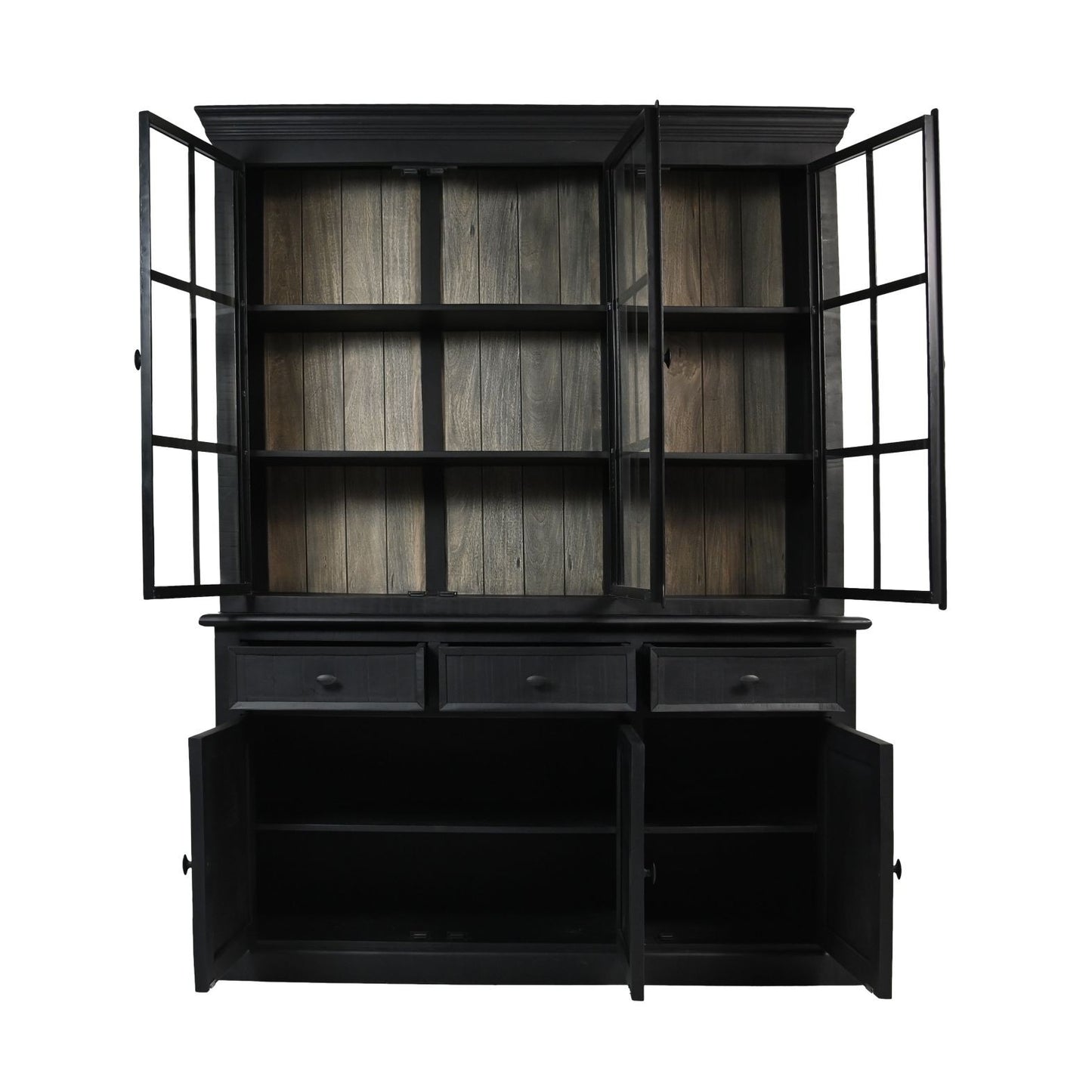 HSM Collection-Buffetkast Provence 6 Deur 3 La-160x45x215-Zwart/Grijs-Mango/Metaal