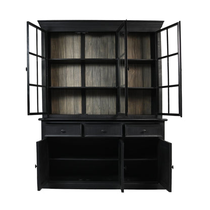 HSM Collection-Buffetkast Provence 6 Deur 3 La-160x45x215-Zwart/Grijs-Mango/Metaal