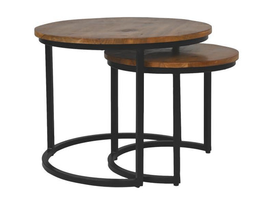 HSM Collection-Ronde Bijzettafel Ronin S/2-ø60x45 / ø45x40-Bruin/Zwart-Mango/Metaal