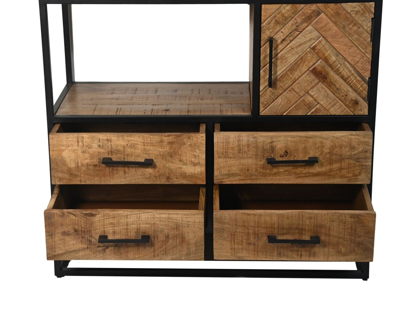 HSM Collection-Wandkast Verona 4 Deur 4 La-100x40x200-Naturel/Zwart-Mango/Metaal