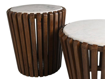 HSM Collection-Ronde Bijzettafel-ø45x50-Bruin/Wit-Mango/Marmer